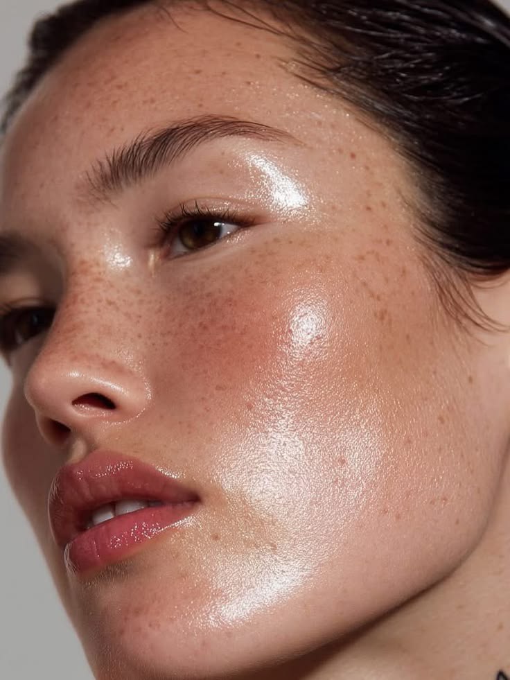 Clean girl makeup — freckles, glazed skin