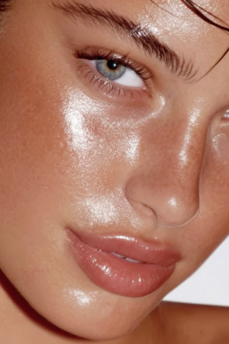 Clean girl makeup — glossed lips, lit-from-within